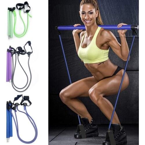 Adjustable Yoga Sports Body Building Squat Training Bar Removable Pilates Stick with Resistance Band Gym Fitness Workout Equipme