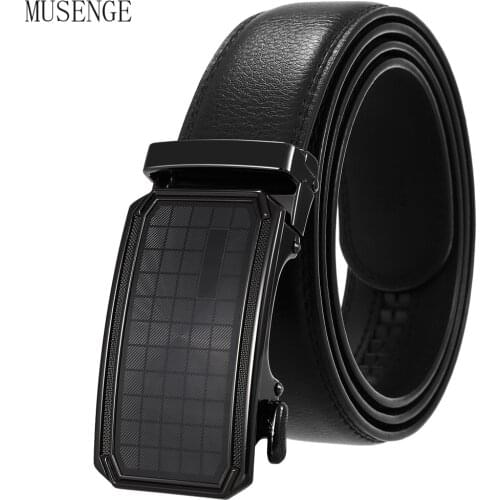 Luxury Brand Men Belts Jeans Automatic Buckle Plaid Pattern Genuine Leather Belt for Men Business High Quality Casual Strap