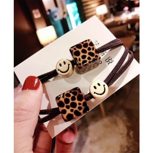 Girls Smile Rubber Bands Leopard Hair Ropes Women Ponytail Hair Elastic Band Made Of Hair Rubber Hair Bundle Hair Accessories