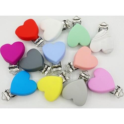 3Pcs/Lot Heart Silicone Pacifier Clip DIY Baby Teether Necklace Bead Tool Nurs Gift Round Heart Accessories Nipple Clasps