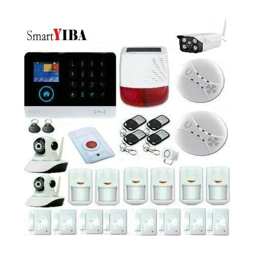 SmartYIBA Free Shipping WiFi GSM RFID Security Alarm System Solar Siren IP Camera ISO Android App Smoke Detector