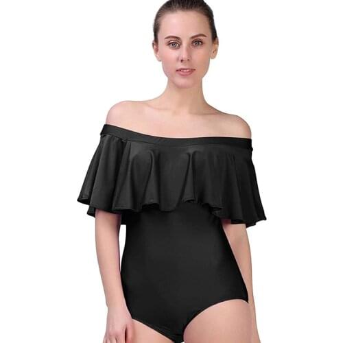 Speerise Women Flounce Ruffle One Piece Swimsuits Off The Shoulder Strapless Tummy Control Bathing Suit Bodysuit