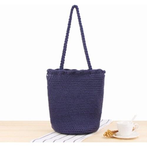 College Wind Wild Shoulder Woven Bag Vintage Snap Hook Cotton Rope Vacation Beach Leisure Bag
