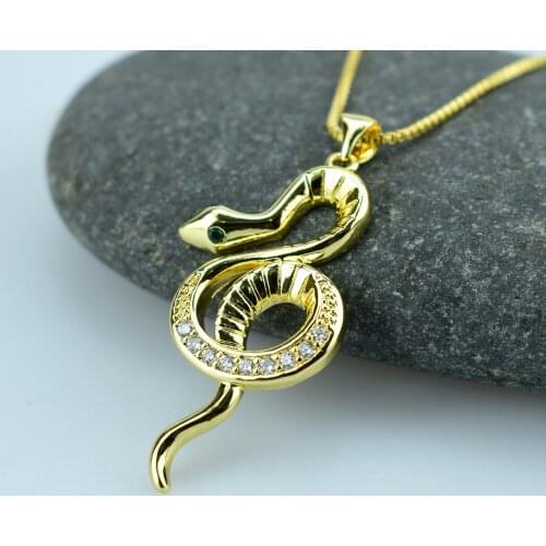 Trendy Cute Gold Color Copper Snake Dangle Women Pendant Necklace Ethnic Style Chic Animal Female Birthday Jewelry