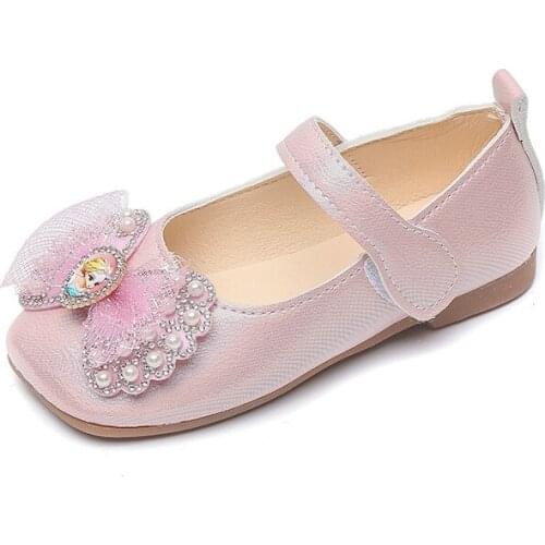 Girls Princess Shoes Soft Bottom 2021 Baby Single Shoes Crystal Childrens Leather Shoes for Party Sweet Bow-knot Causal Flats