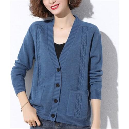 Korean V-neck knitted Cardigans Women Fashion elegant long sleeve Plus Size loose sweater 2021 new solid color spring tops PZ374