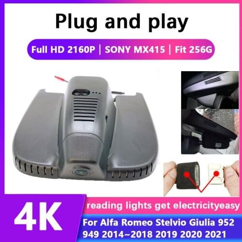4K 2160P Easy Installation Car DVR Dash Cam Video Recorder Camera For Alfa Romeo Stelvio Giulia 952 949 2014~2018 2019 2020 2021