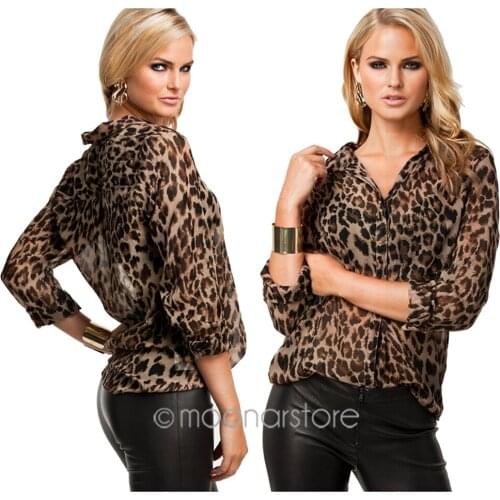 Women Blouse Leopard Print Shirt Long sleeve Top Loose Blouses Plus Size Chiffon Shirt Camisa Feminina Clothing #734