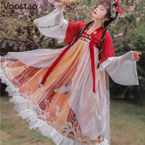 Chinese Style Women Elegant Hanfu Dresses Ancient Traditional Tang Dynasty Fairy Dance Costume Girls Vintage Tops Skirts Sets
