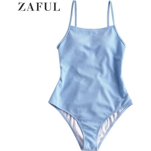 ZAFUL Sexy One Piece Swimwear Women Bikini Ribbed Lace Up Swimsuits Bikinis Swimming Beach Female Tankinis Biquini Bathing Suits