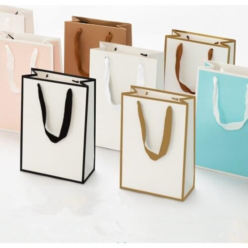 10pcs Paper Gift Bags Clothing Store Handbags Kraft Paper Bags Shopping Bags Thickened Packaging Bags