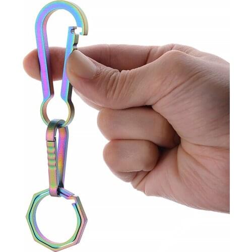 10PCS EDC Titanium Alloy Keychain TC4 Spring Anti-lost Keyring Mini Backpack Hang Buckle Flexible Push Buckle Carbiner FW213