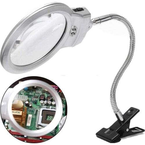 2.25x/5x LED Illuminating Magnifier Metal Hose Magnifying Glass Desk Table Reading LED Lamp Light with Clamp