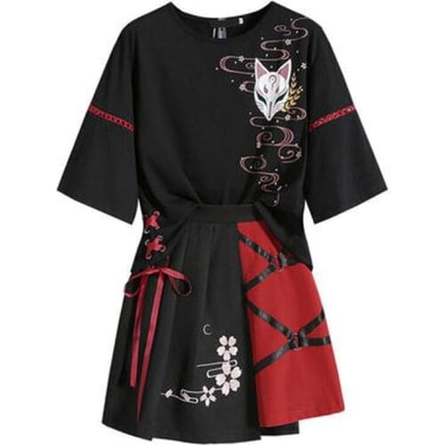 Anime Demon Slayer Cosplay Womens Clothing Japanese Red Ribbon Girl Lolita T-shirt Short Skirt Set Adult Halloween Costumes