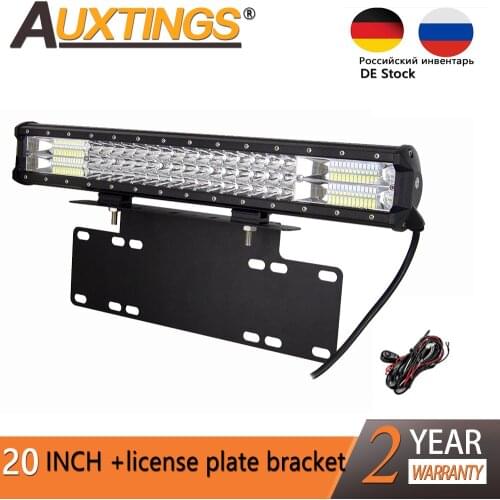 Auxtings 20''inch 288w 3-row Led work Light 7D LED light bar offroad 4x4 car light &License Plate Bracket Bull Bar 12V 24V