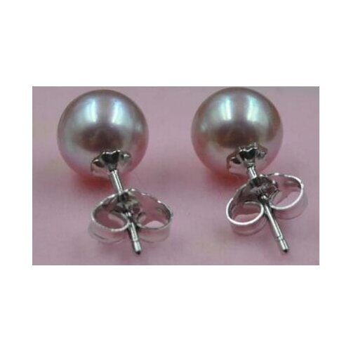Free shipping>>>>noble jewelry AAA Top quality round very luster purple 7.6mm FW pearl real 925s earring