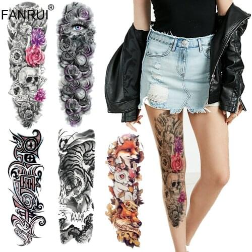 Large 48*17CM Full Arm Leg Temporary Tattoo Angel Poker Flower Body Art For Men Women Henna Fake Waterproof Flash Tattoo Sticker