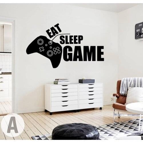 Large Eat Sleep Game Wall Sticker Boy Room Kids Room Gamer Player Xbox Gamepad Wall Decal Bedroom Playroom Vinyl