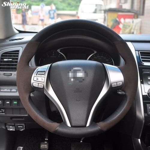 BANNIS Hand-stitched Brown Suede Black Leather Steering Wheel Cover for Nissan 2013 Teana 2014 X-Trail QASHQAI Sentra