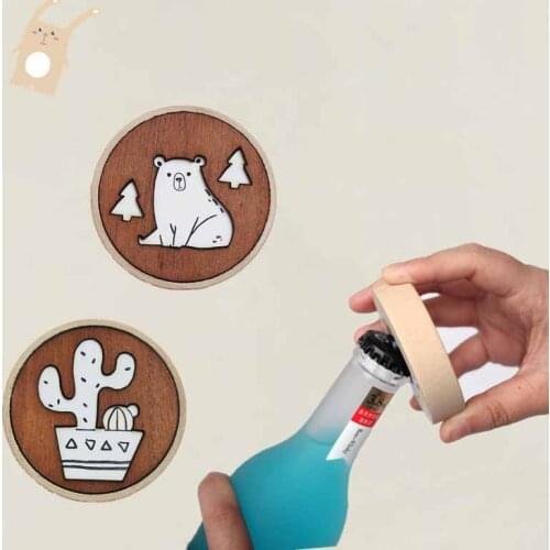 Wooden Creative Simple Beer Bottle Opener Multifunctional Nordic Style Household Refrigerator Stickers Personality Wine Opener