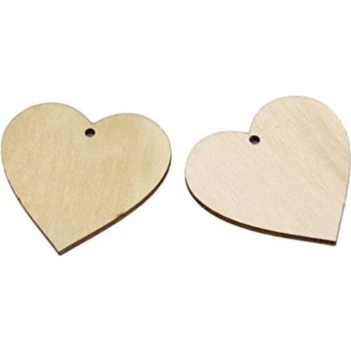 25pcs 40mm Blank Heart Wood Slices Discs for DIY Gift Box Party Supplies Wedding Decoration Embellishments (Wood Color)