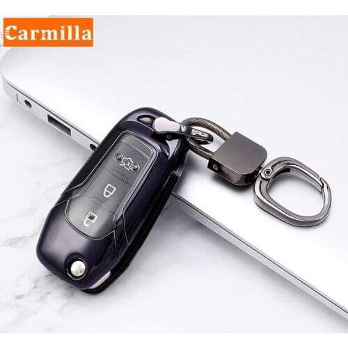 For Ford Fusion Fiesta Escort Mondeo Everest Ranger 2019 S Max Kuga 2 TPU Car Flip 3Button Key Case Cover Keychain Key Protector