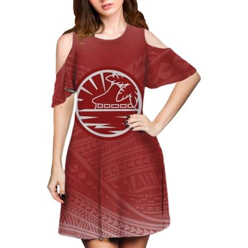 Hycool Hot Sales Polynesian Striped Summer Ladies Red Dresses 2021 Women Casual Off-Shoulder Midi Dress Fashion Dating Clothing