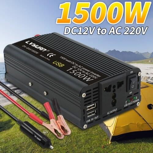 Inverter DC 12V to AC 220V 230V 1500W Black Voltage Converter Dual USB Universal EU Socket Solar Power Inverter Auto Accessories