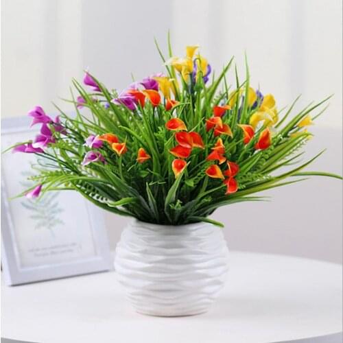 Artificial Flower Lily Cute Plastic Flower Artificial Plant Branch Artificial Flowers Bouquet For Decoration искусственные цветы