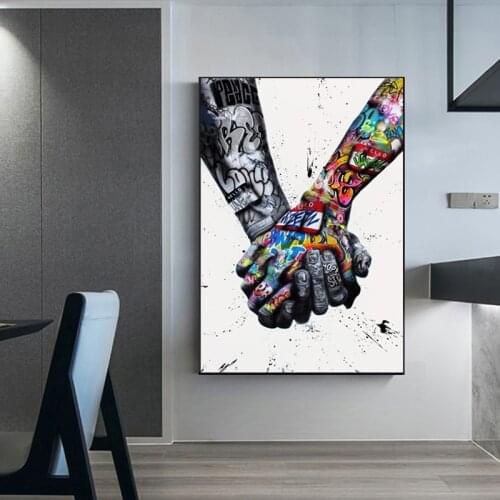 Canvas Painting Street Graffiti Art Lover Hands Art Wall Posters and Prints Inspiration Artwork Picture for Living Room Decor