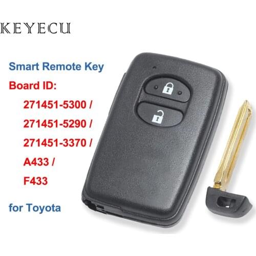 Keyecu Smart Prox Remote Car Key Fob 2 Button for Toyota Corolla Prius IQ 271451-5300 / 271451-5290 / 271451-3370 / A433 / F433