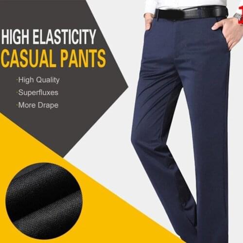 Newly High Stretch Mens Classic Pants Wrinkle-Resistant Stretch Dress Pants Comfortable to Wear
