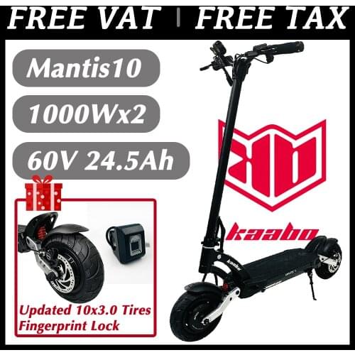 VAT Exemption Kaabo Mantis10 1000W*2 60V 24.5Ah Minimotors Controller EY3 Display 10*3.0inch Tires Widen Fender Electric Scooter