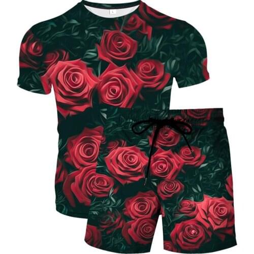 2021 summer mens and womens shorts floral 3D printing T-shirt lace-up pants two-piece outdoor sports short-sleeved clothing
