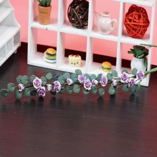 MagiDeal 1/12 Scale Clay Boston Ivy Leaves String Rose Bouquet for Dollhouse Living Room Plant Room Garden Furniture Decor