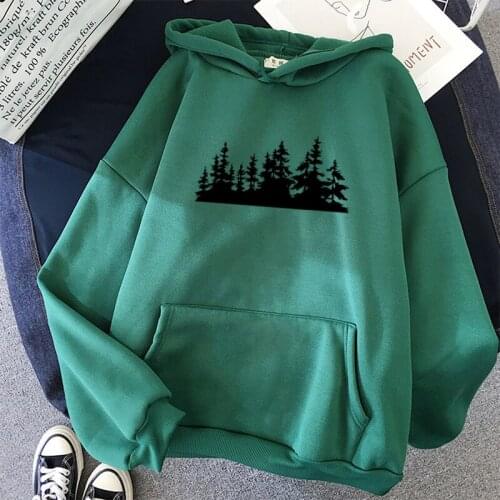Harajuku Kawaii Women Tree Print Sweatshirt Kpop Hoodies Warm Plus Velvet Harajuku Hooded Oversized Pullovers Hip Hop Tops