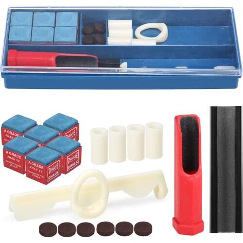 20-IN-1 Billiard Repair Kit Cue Tip Repair Tool Billiard Chalk Pool Cue Tips Cue Stick Ferrules Cue Tip Clamp Trimmer Included