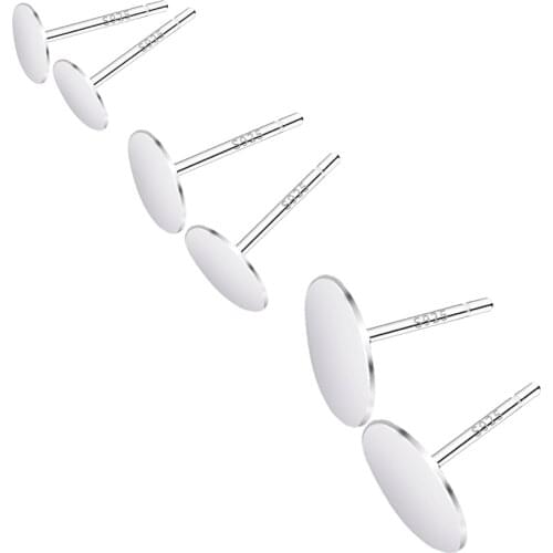 4/6/8mm 925 Sterling Silver Stud Earring Blank Base Ear Post Flat Base Pins For DIY Jewelry Making Cabochon Cameo Setting