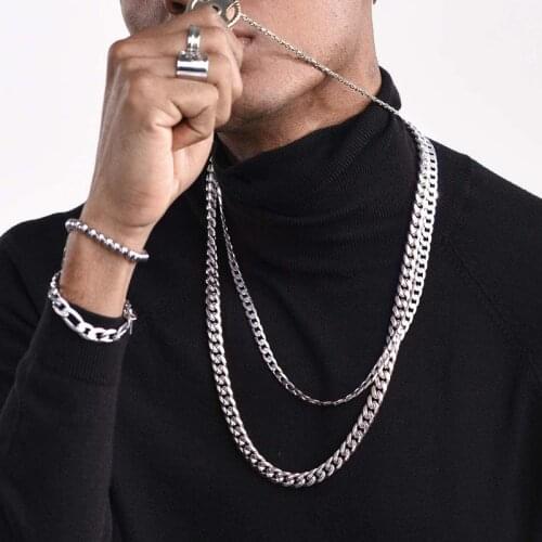 3mm to 7mm Punk Stainless Steel Curb Chain Necklace for Women Men Flat Link Black/Gold Color Fashion 2020 Neckalce 18‘’ 20" 22"