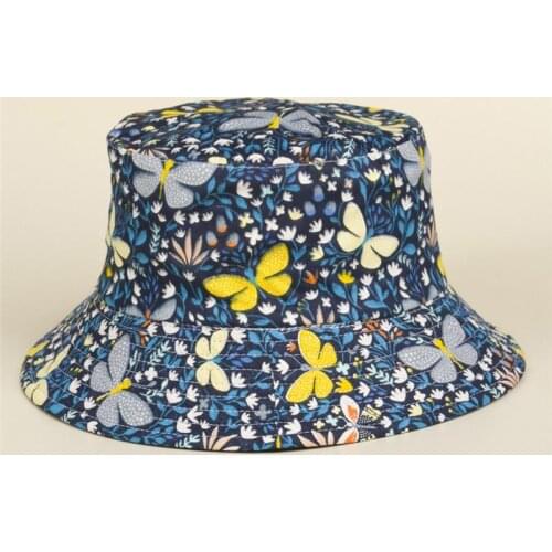 LDSLYJR 2021 Cotton flower Butterfly print Bucket Hat Fisherman Hat outdoor travel hat Sun Cap Hats for Men and Women 453