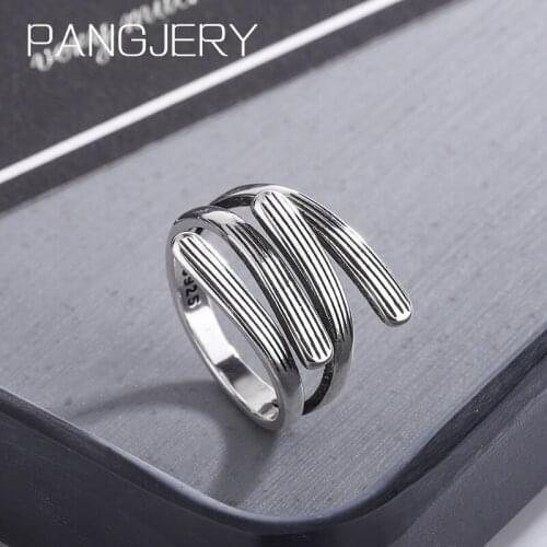 PANGJERY 925 Sterling Silver Rings for Women Punk Hiphop Rock Exaggerated Horizontal Line Crossing Party Fine Jewelry Gifts