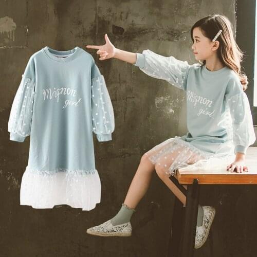 Fashion Children Girls Dresses Long Sleeve White Lace Clothes 2021 Spring Autumn Teenage Clothing Baby Dress Sweatshirt Dresses