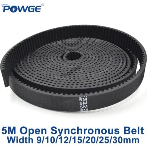 POWGE Arc Tooth HTD 5M Open Synchronous belt Width 9/10/12/15/20/25/30mm Rubber fiberglass Neoprene HTD5M Open Belt pulley CNC