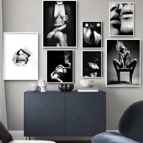 Retro Vintage Figure Canvas Painting Poster Gray Sexy Charming Women and Men Smoking Letters Love Home Rooms Gallery Wall Decora