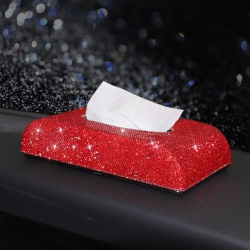Luxury Crystal Full Diamonds Tissue Box Twinkle Seat Tissuel Box Rhinestone Home Car Ornamental Decoration For Honda Golf 6 7 8