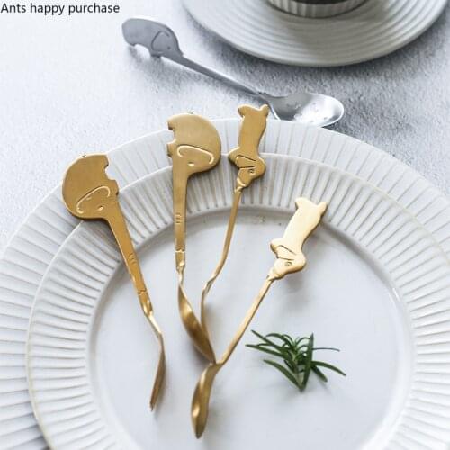 Dog Elephant Fruit Fork Ice Cream Dessert Spoon Stainless Steel Spoon Coffee Spoons Mixing Spoons Fruit Sign Kitchen Accessories