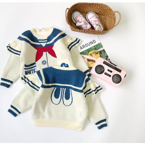 Tonytaobaby New Winter Girls Childrens Clothing Navy Style Plush Girls Sweater Toddler Sweater