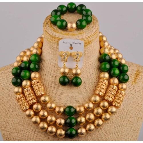 Dark Green African Beads Jewelry Set Nigerian Necklace Bridal Wedding Jewelry Sets