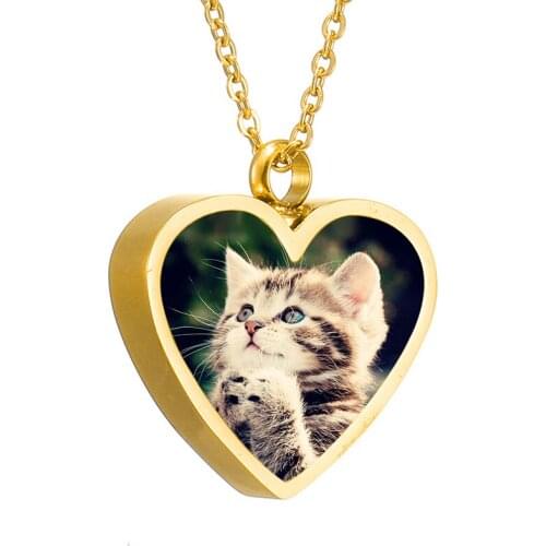 Heart-shaped Necklace Cremation Urn Ashes Custom Name Photo Date Necklaces Stainless Steel Memorial Jewelry for Women Men Pets