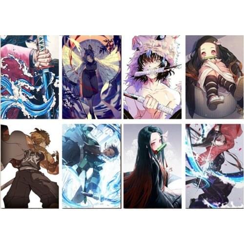 8pcs/set Vintage Posters Demon Slayer Kimetsu no Yaiba Anime Poster Wall Art Retro Poster Painting Decoration for Living Room